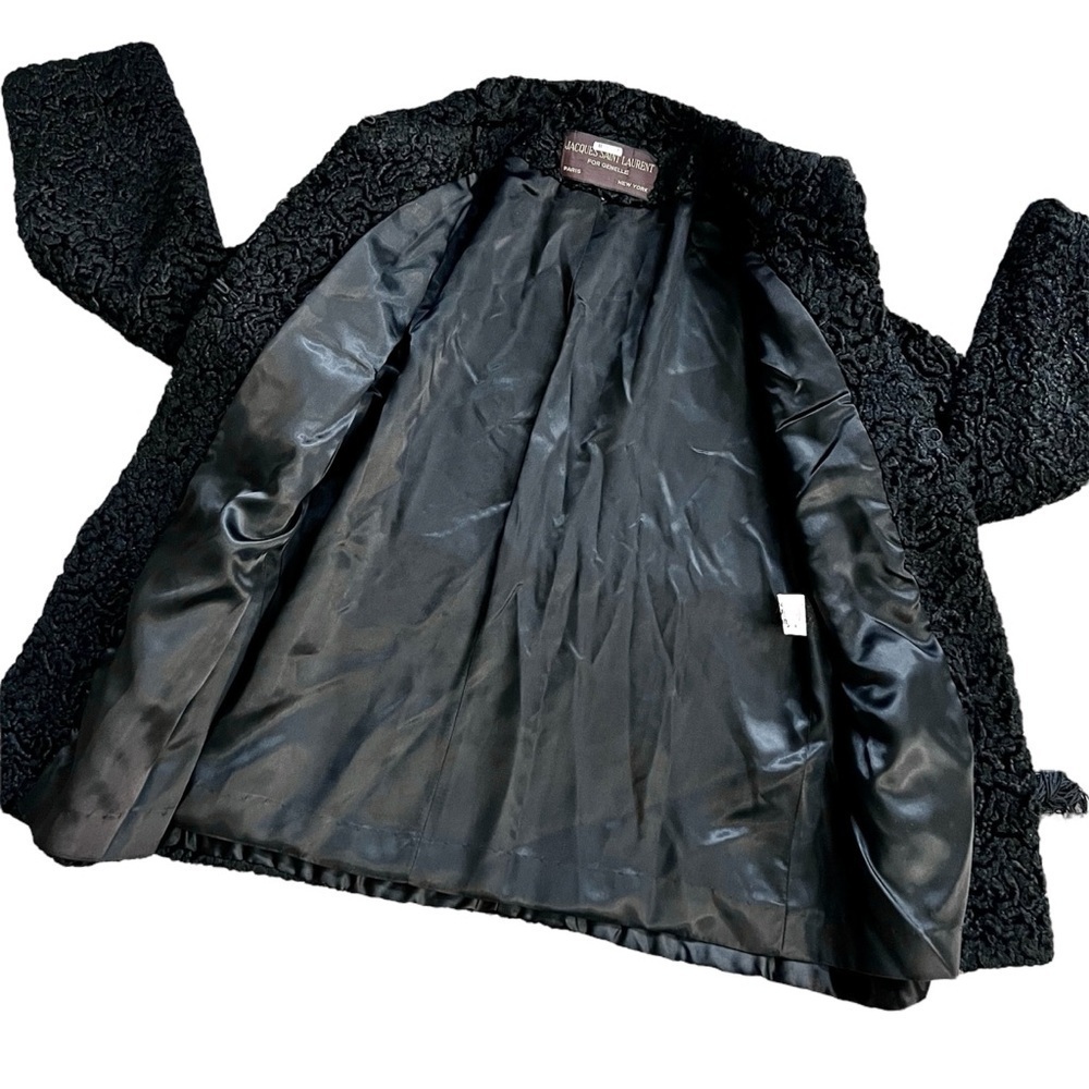 Rare Vintage Jacques Saint Laurent Black Faux Fur Coat with Tie Size M - Picture 11 of 17